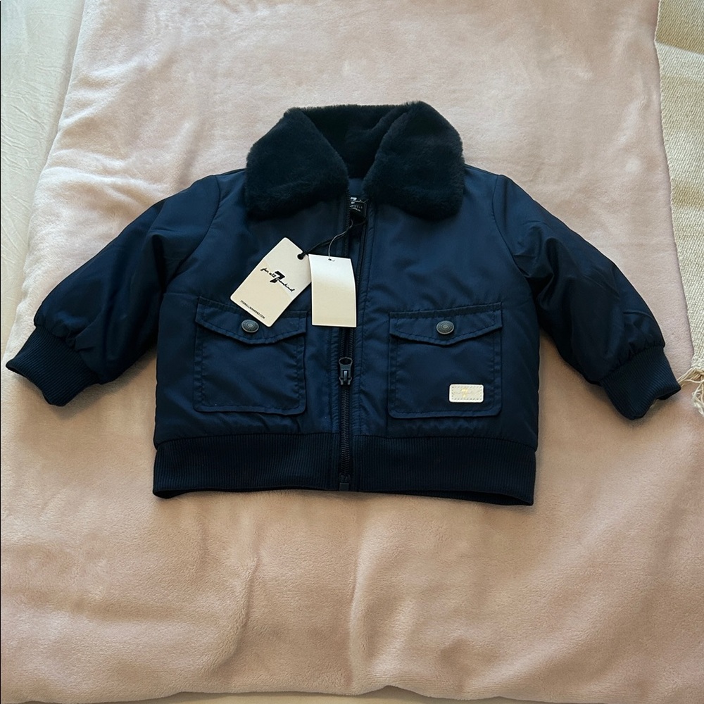 7 For All Mankind Navy Puffer Jacket with Black Collar